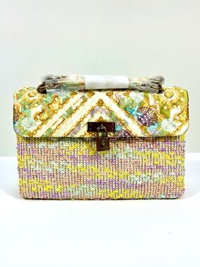 Kurt Geiger London Pastel Quilted Tweed Shoulder Bag Open White NWT